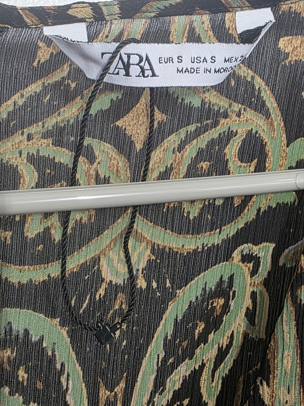 ZARA Print A-Line Long-Sleeve V-Neck Mini Dress - Green - Picture 6 of 6